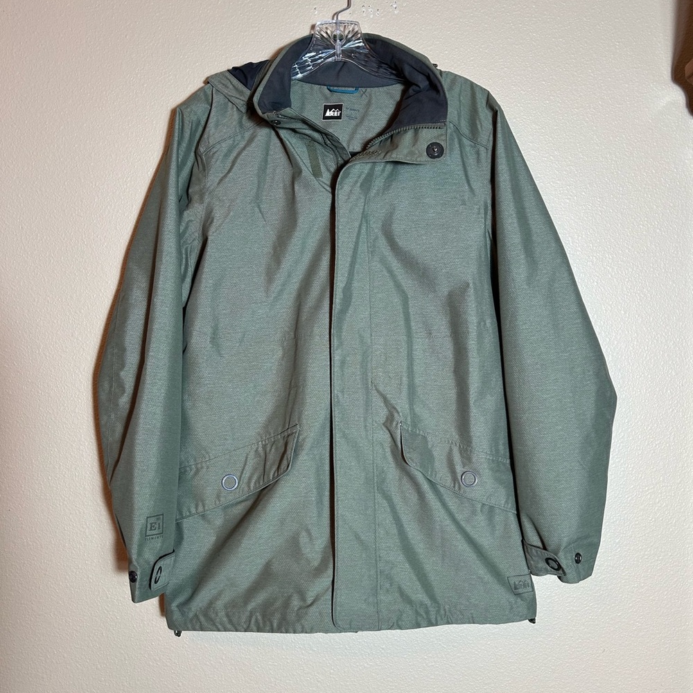Rei E1 Elements Rain Jacket Waterproof Green Nylo… - image 2